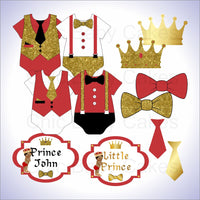 Red & Gold Little Prince Clipart Decorations, Curly