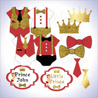 Red & Gold Little Prince Clipart Decorations, Brunette