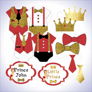 Red & Gold Little Prince Clipart Decorations, Brunette