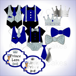 Royal Blue & Silver Little Prince Clipart Decorations, Brown