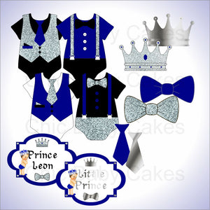 Royal Blue & Silver Little Prince Clipart Decorations, Brunette