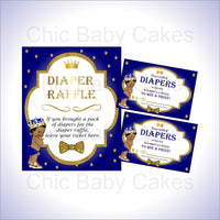 Royal Blue & Gold Prince Diaper Raffle Set, Curly
