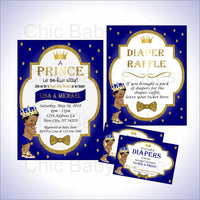 Royal Blue & Gold Little Prince Baby Shower Invite & Diaper Raffle