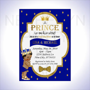 Blue and Gold Little Prince Baby Shower Invite, Curly