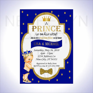 Blue and Gold Little Prince Baby Shower Invite, Blonde