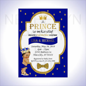 Blue and Gold Little Prince Baby Shower Invite, Brown