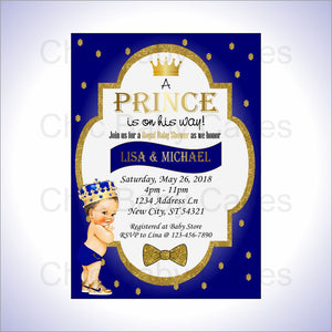 Blue & Gold Royal Prince Baby Shower Invite