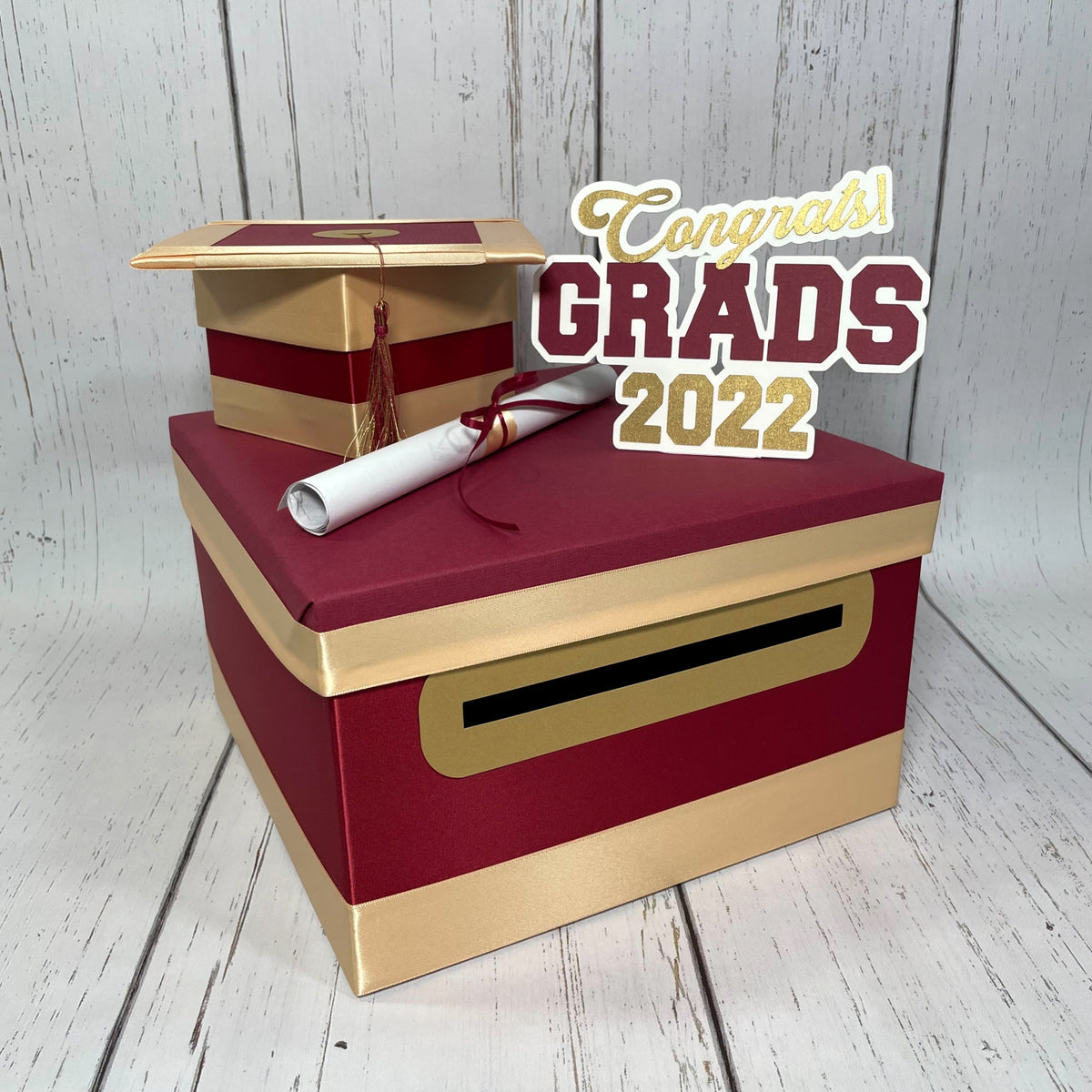 Maroon & Light Gold Graduation Card Box