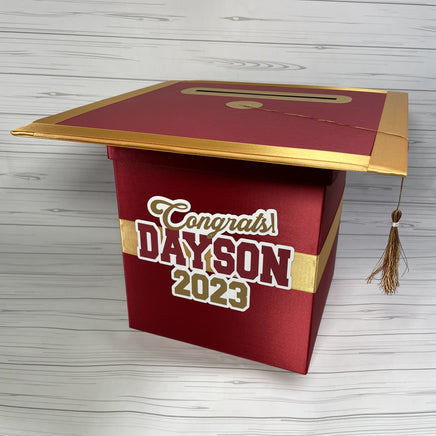 Maroon and Old Gold Graduation Party Card Box