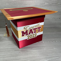 Graduation Cap Card Box - Maroon, Gold