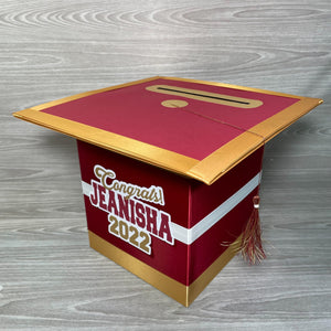 Graduation Cap Card Box - Maroon, Old Gold, White 8x8