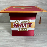Graduation Cap Card Box - Maroon, Gold