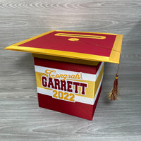 Graduation Cap Card Box - Scarlet, Yellow Gold, White