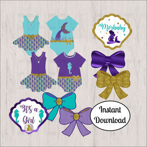 Pregnant Mermaid Baby Shower Clipart Decorations
