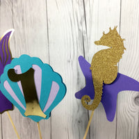 Mermaid Birthday Centerpiece Sticks - Purple, Teal, Gold
