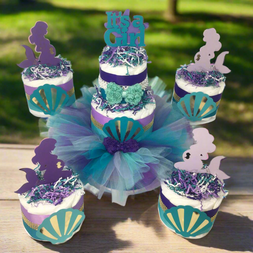 Tutu Purple Baby Shower Centerpieces Mermaid Tutu Diaper Cake