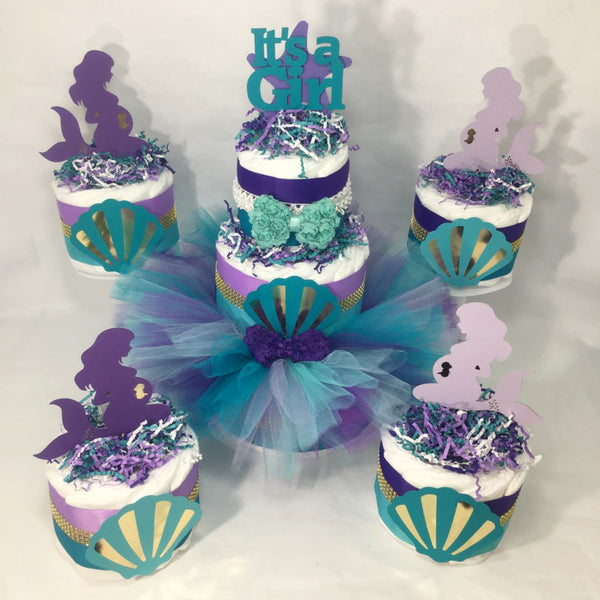 Mermaid It's a Girl Tutu Diaper Cake Set