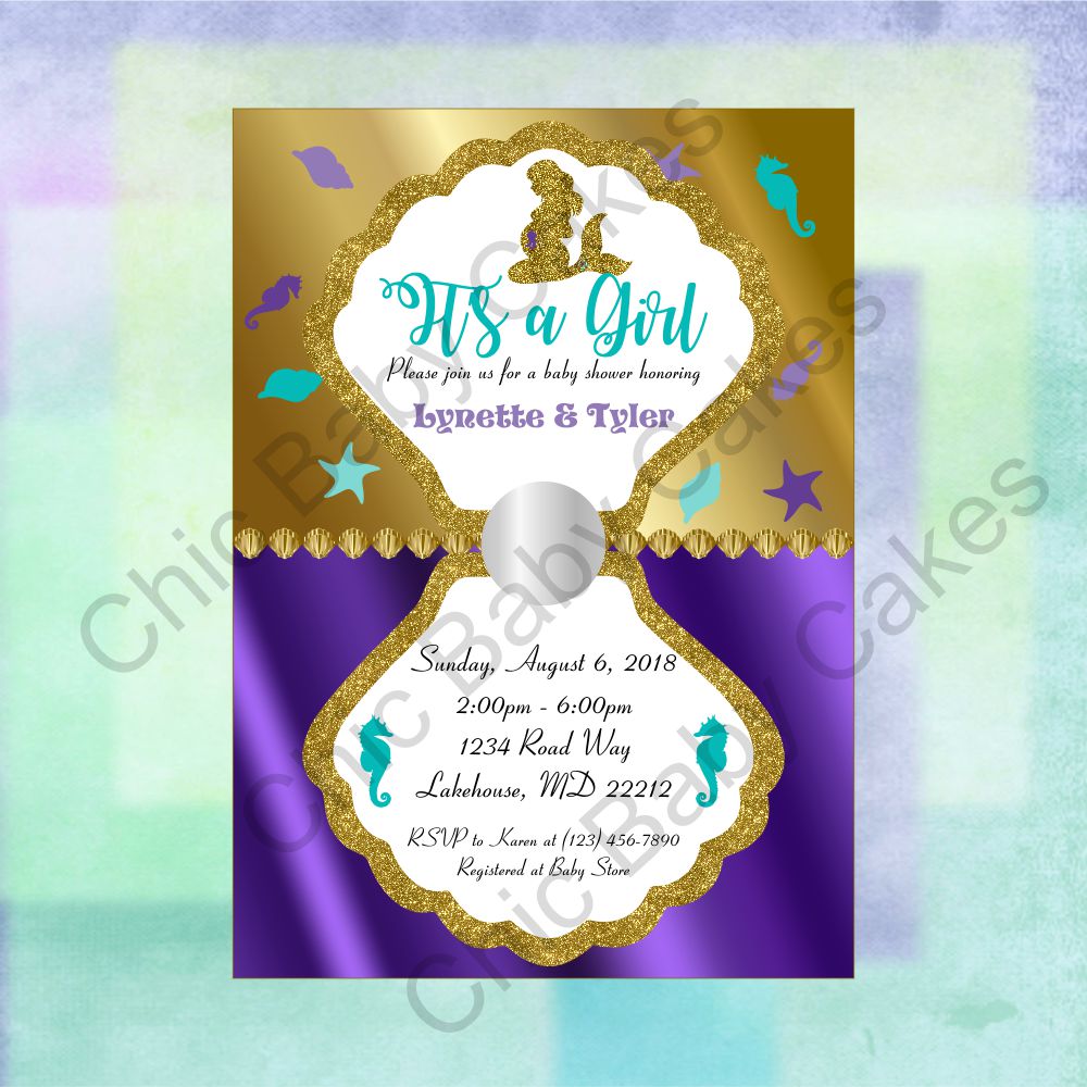 Pregnant Mermaid Baby Shower Invitation