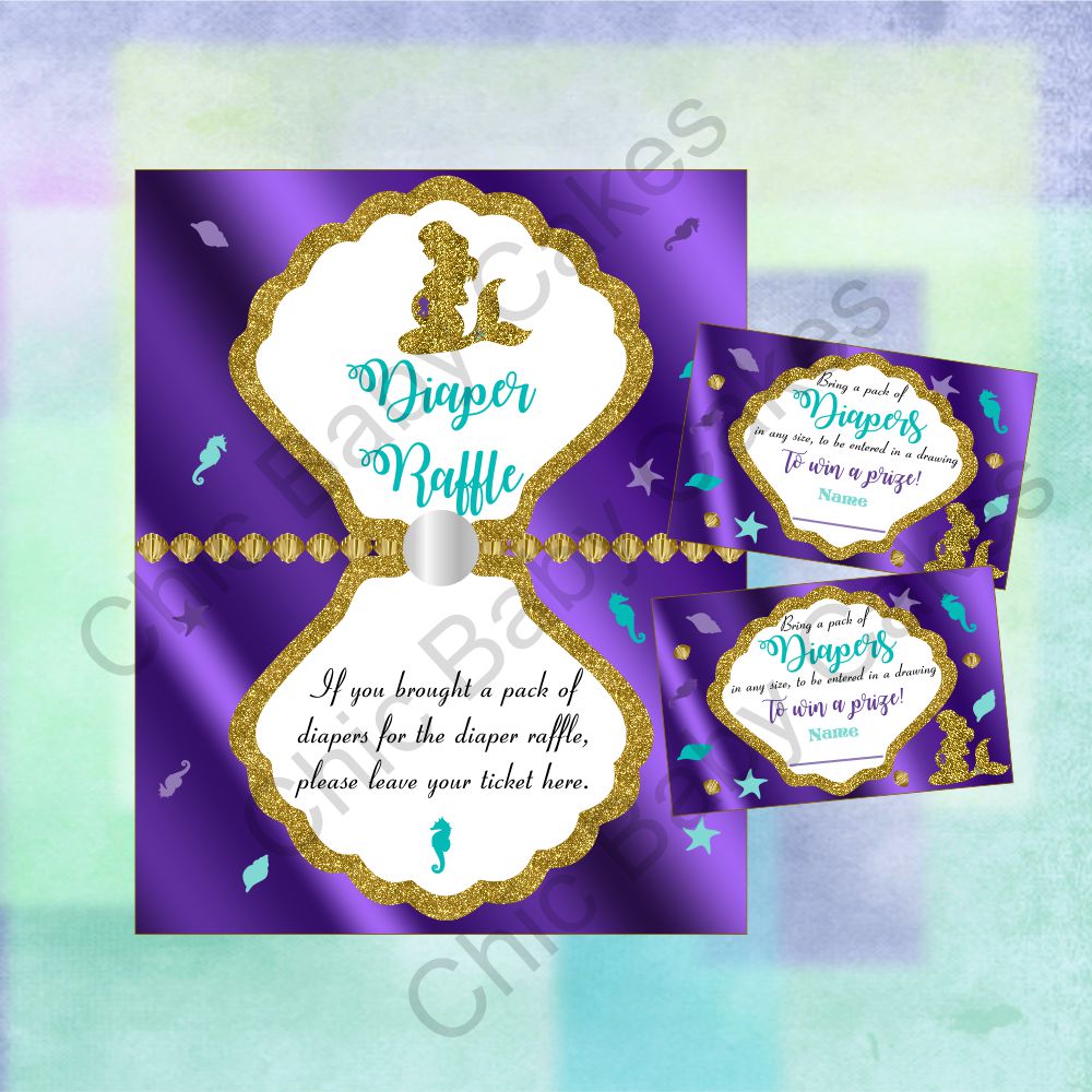 Pregnant Mermaid Baby Shower Diaper Raffle Set