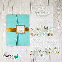 Mint and Gold Floral Wedding Invite Set