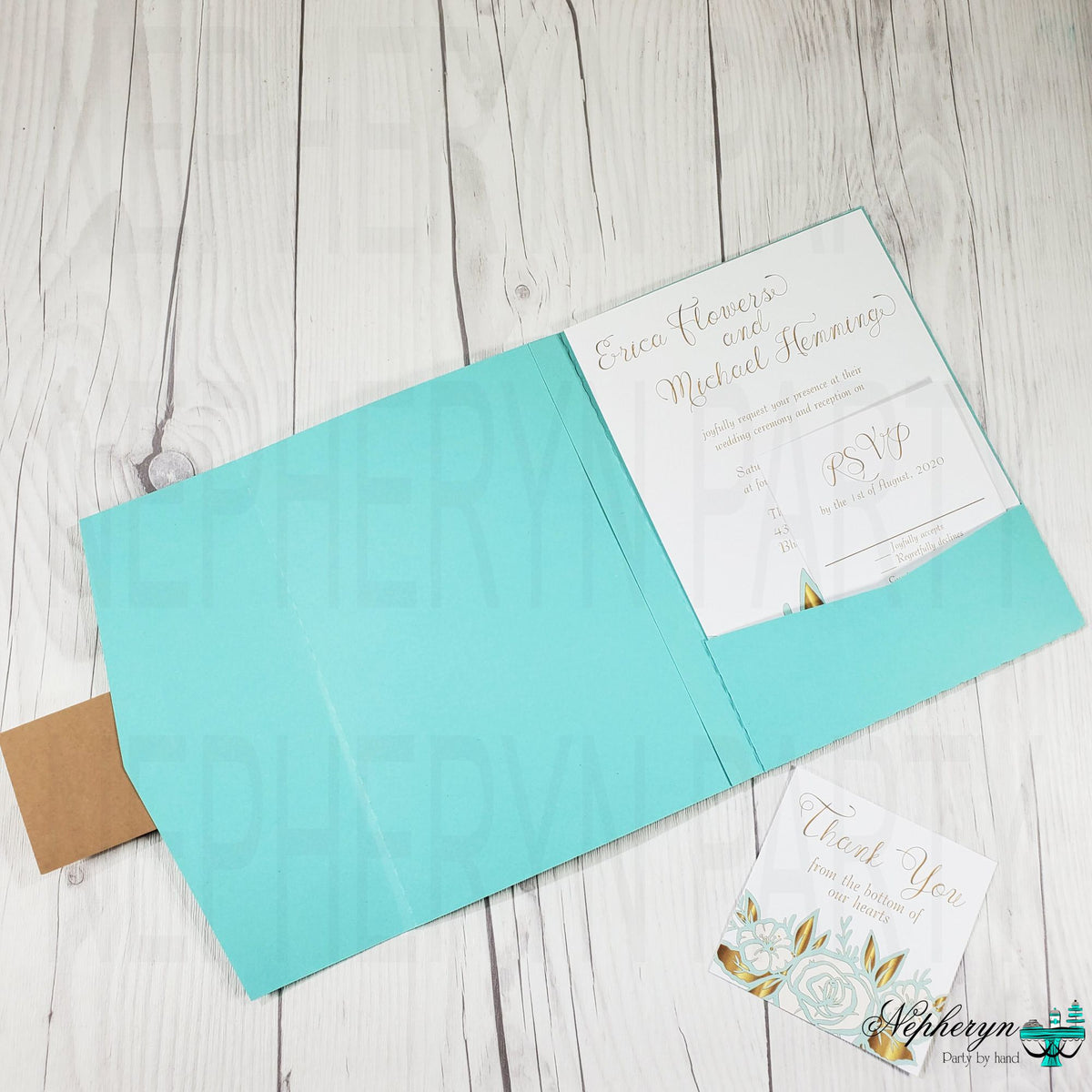 Mint & Gold Floral Wedding Invitation Set