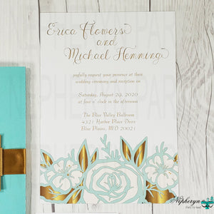 Mint & Gold Floral Wedding Invitation Set