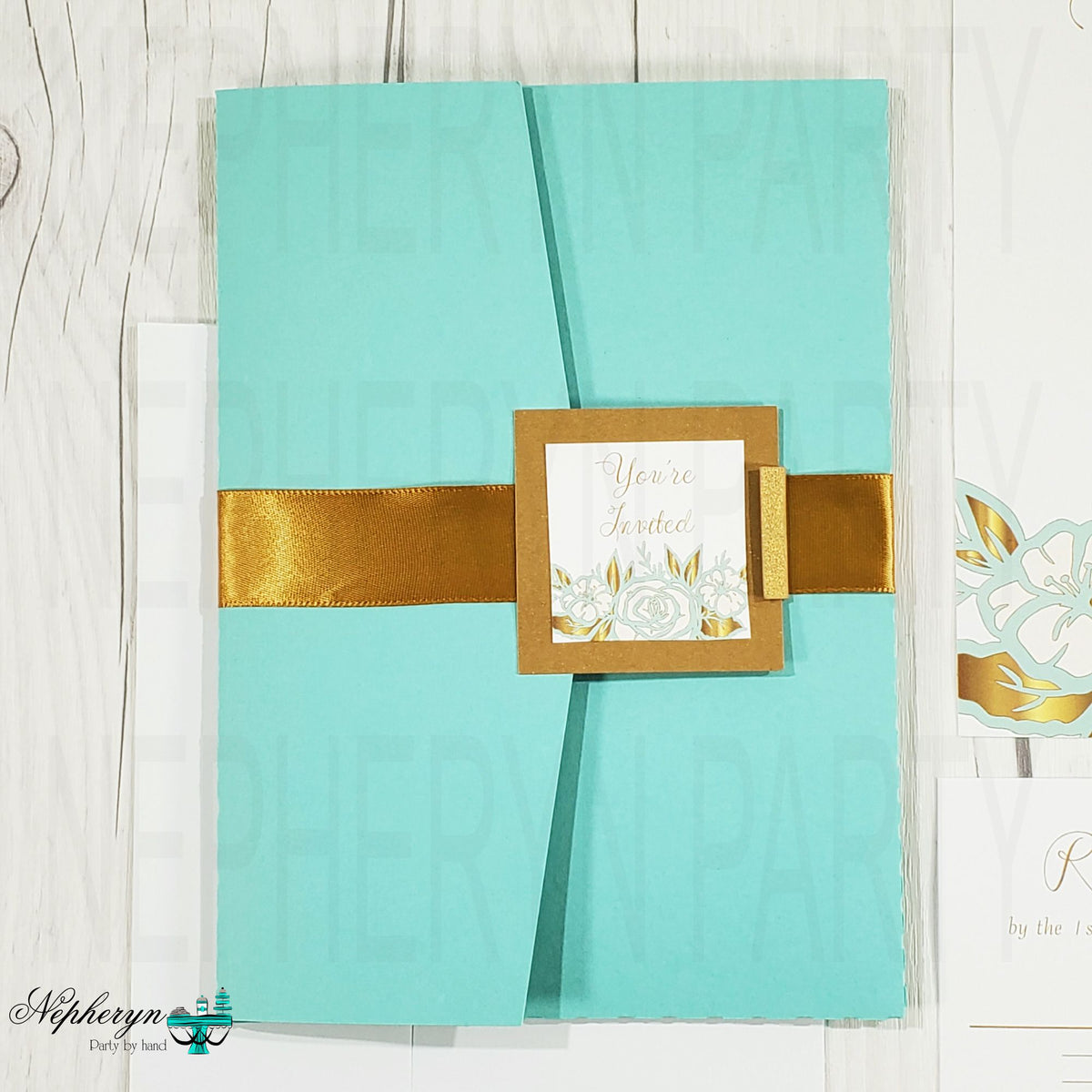 Mint & Gold Floral Wedding Invitation Set
