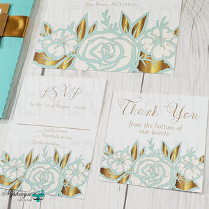 Mint & Gold Floral Wedding Invitation Set