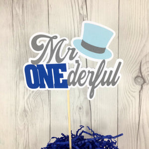 Mr. Onederful Cake Topper - Gray, Blue