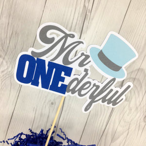 Mr. Onederful Cake Topper - Gray, Blue