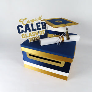 Gold, Navy, & White Class of 2021 Graduation Card Box
