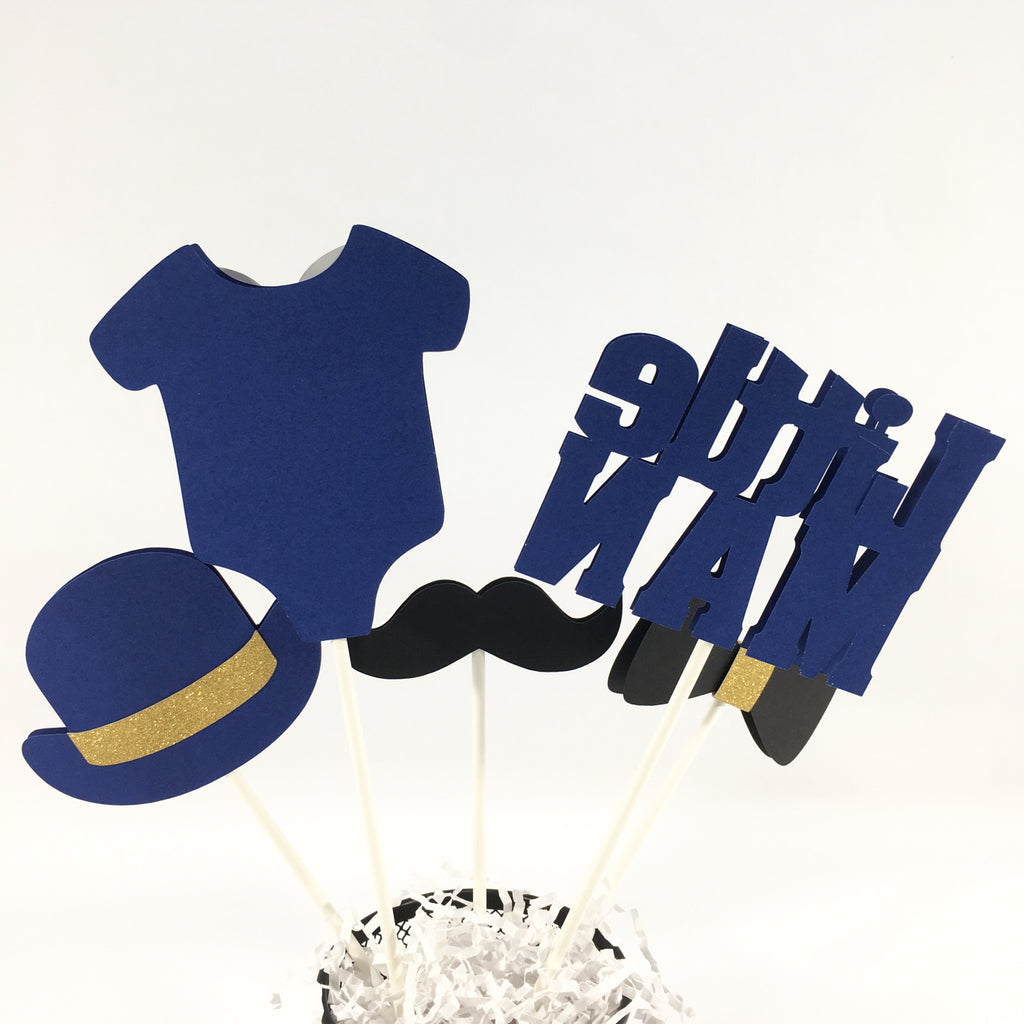 Little Man Centerpiece Sticks - Navy, Gold, Black