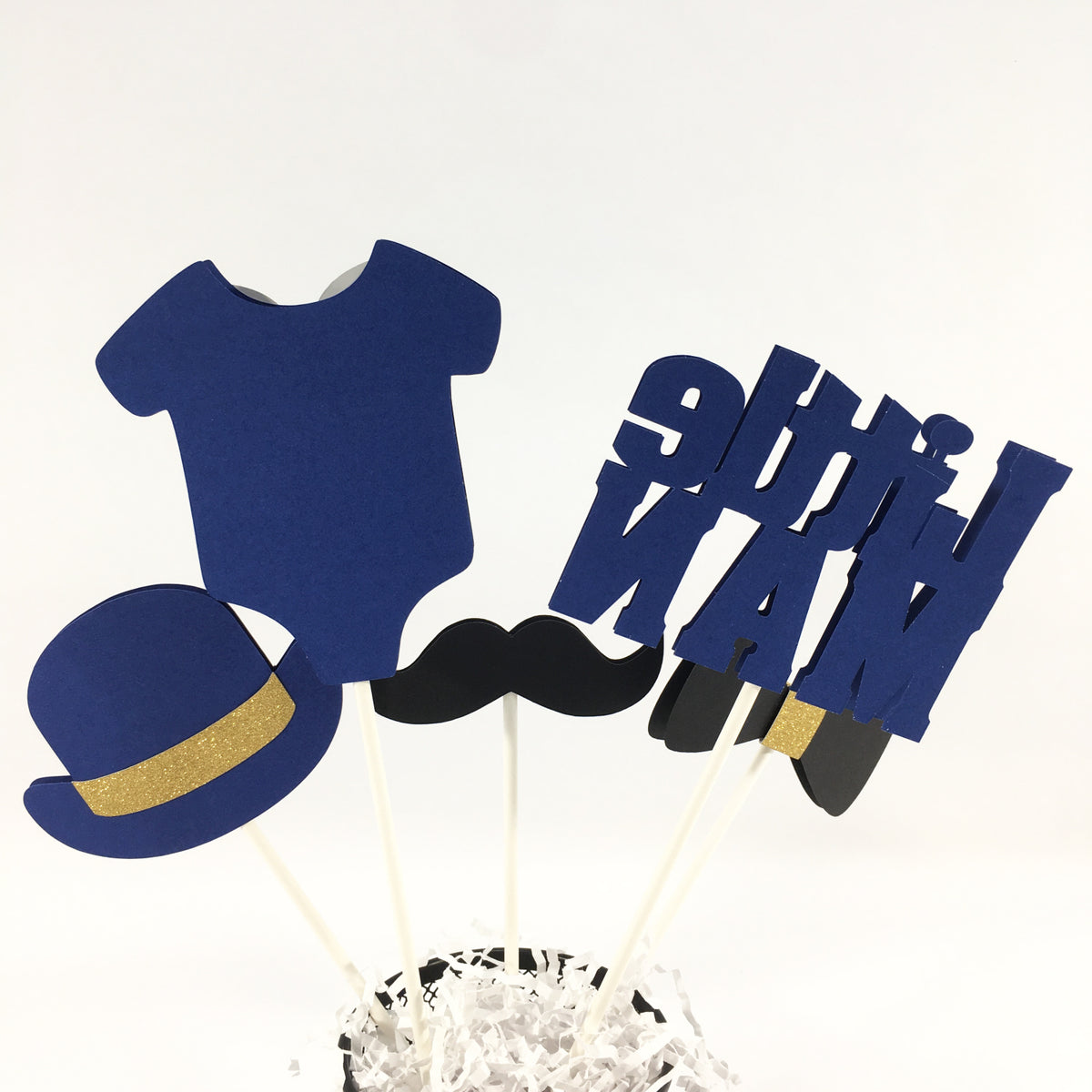 Little Man Centerpiece Sticks - Navy, Gold, Black