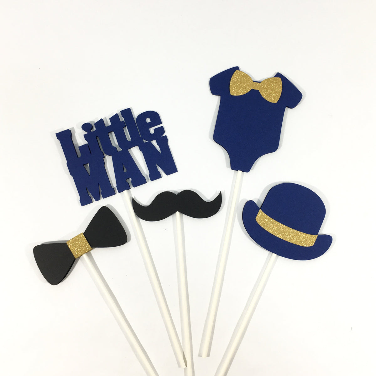 Little Man Centerpiece Sticks - Navy, Gold, Black