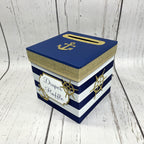 Nautical Diaper Raffle Ticket Box, Navy & Gold