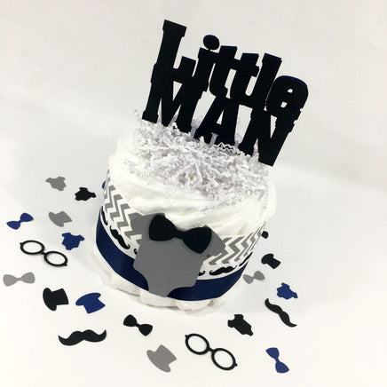 Navy and Gray Small Little Man Diaper Cake Centerpiece