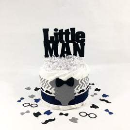 Navy and Gray Small Little Man Diaper Cake Centerpiece