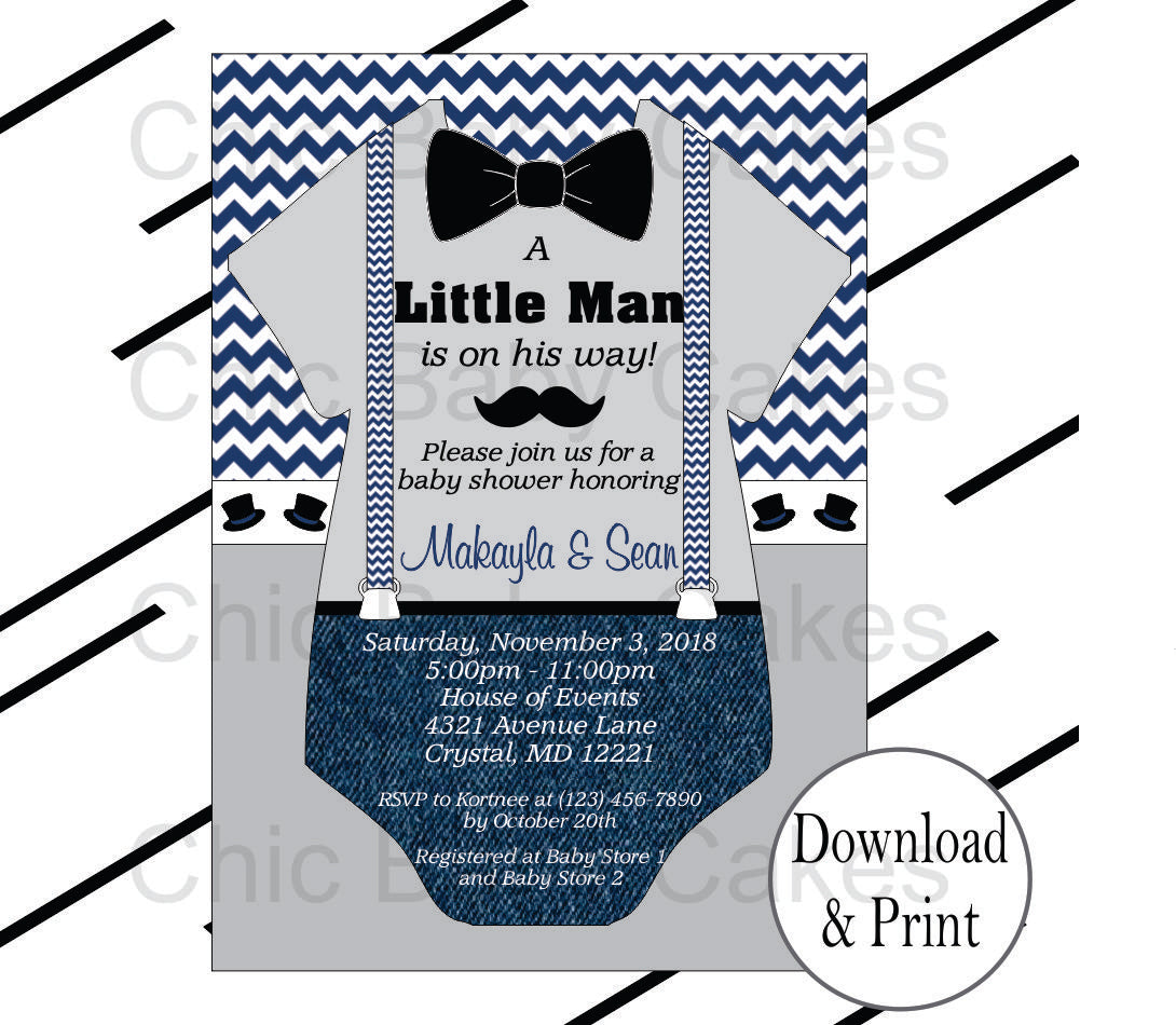 Navy & Gray Little Man Onesie Invite