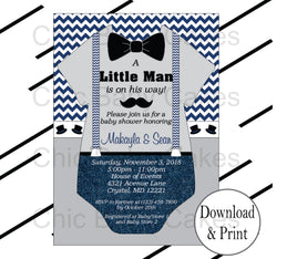 Navy & Gray Little Man Onesie Invite