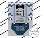 Navy & Gray Little Man Onesie Birthday Invite