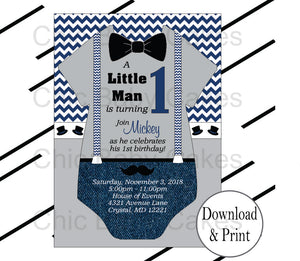 Menu Card Printable | 4x6 | Note Cards | Little Man Navy and Gold |  Birthday | Baby Shower | Suspenders | INSTANT Digital DOWNLOAD
