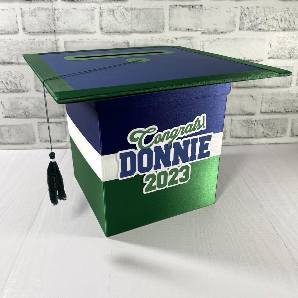 Navy, Green, and White Graduation Card Box