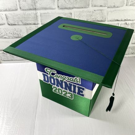 Navy, Green, and White Graduation Card Box