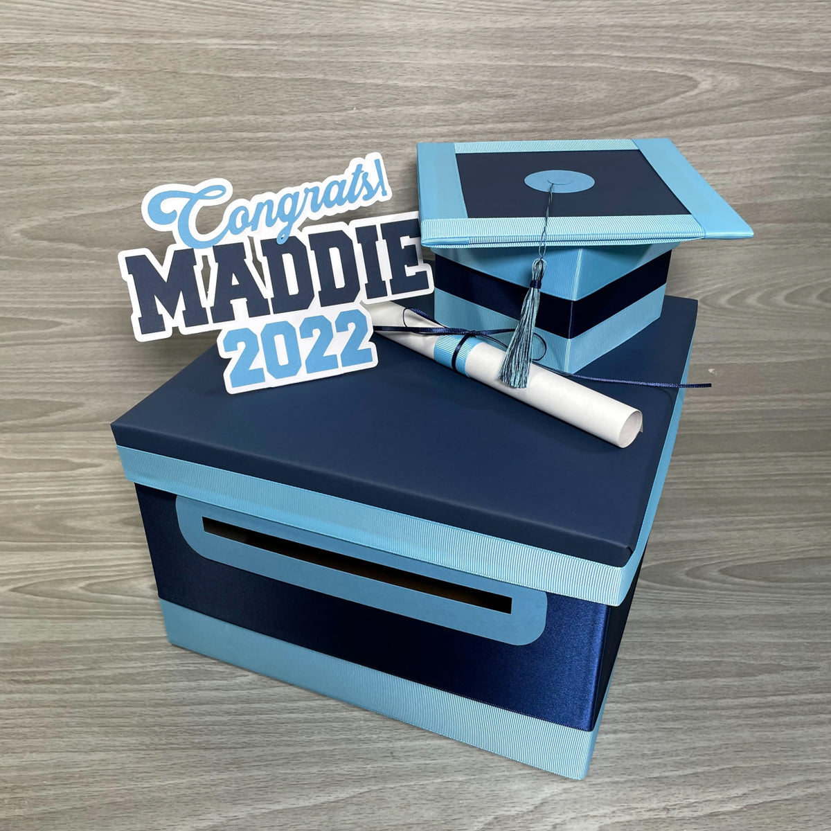 Graduation Card Box - Navy, Light Blue 10x10