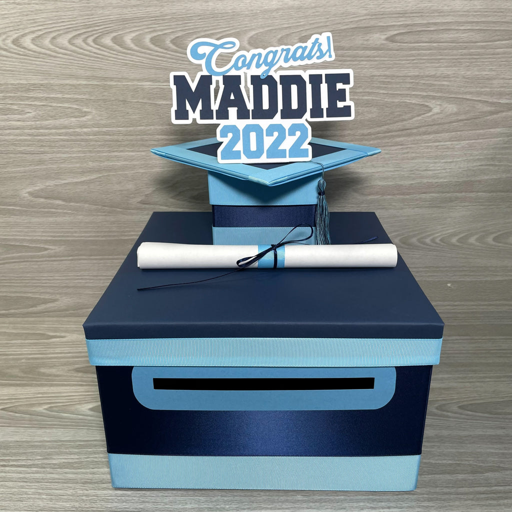 Graduation Card Box - Navy, Light Blue 10x10
