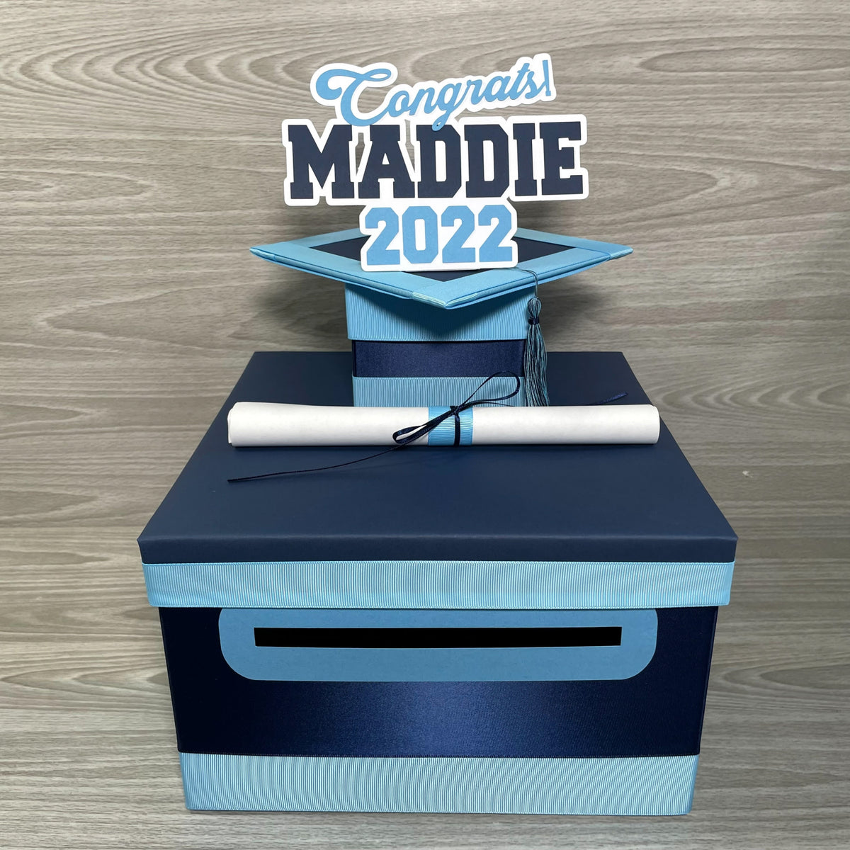 Graduation Card Box - Navy, Light Blue 10x10