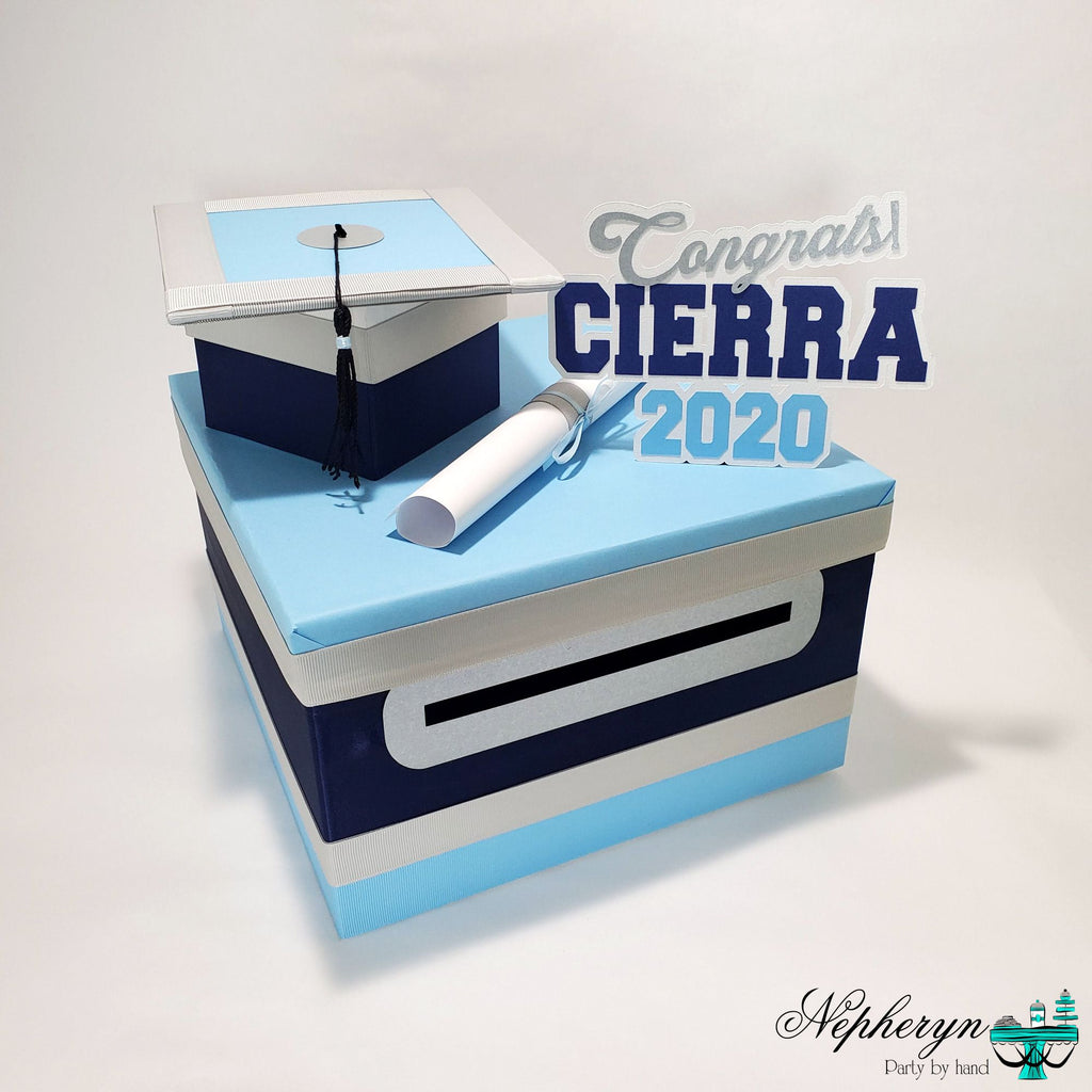 Light Blue and Navy Large Graduation Card Box