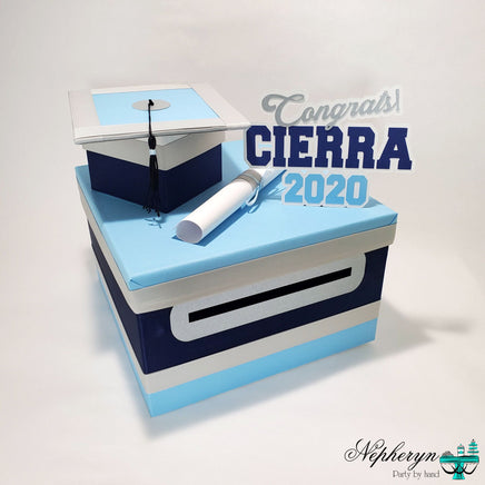 Light Blue and Navy Large Graduation Card Box