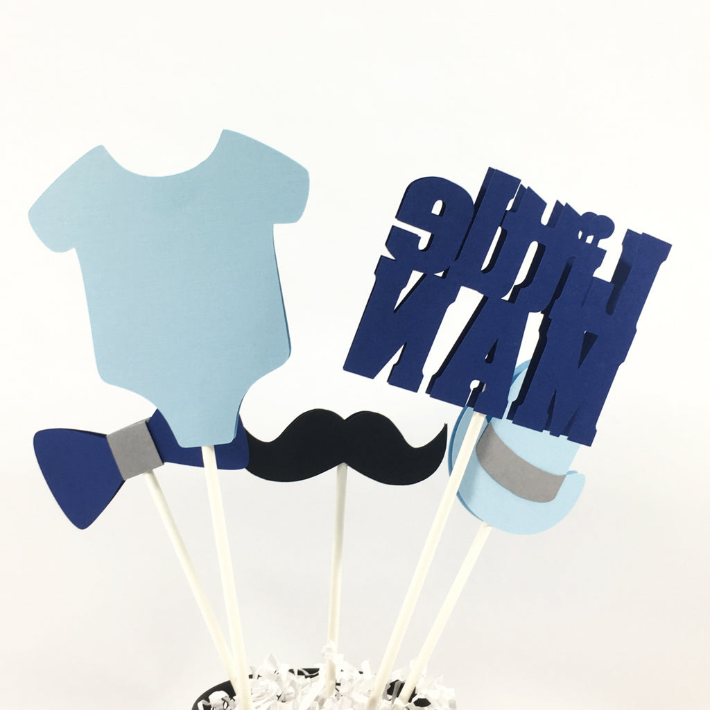Little Man Centerpiece Sticks - Navy, Light Blue, Gray