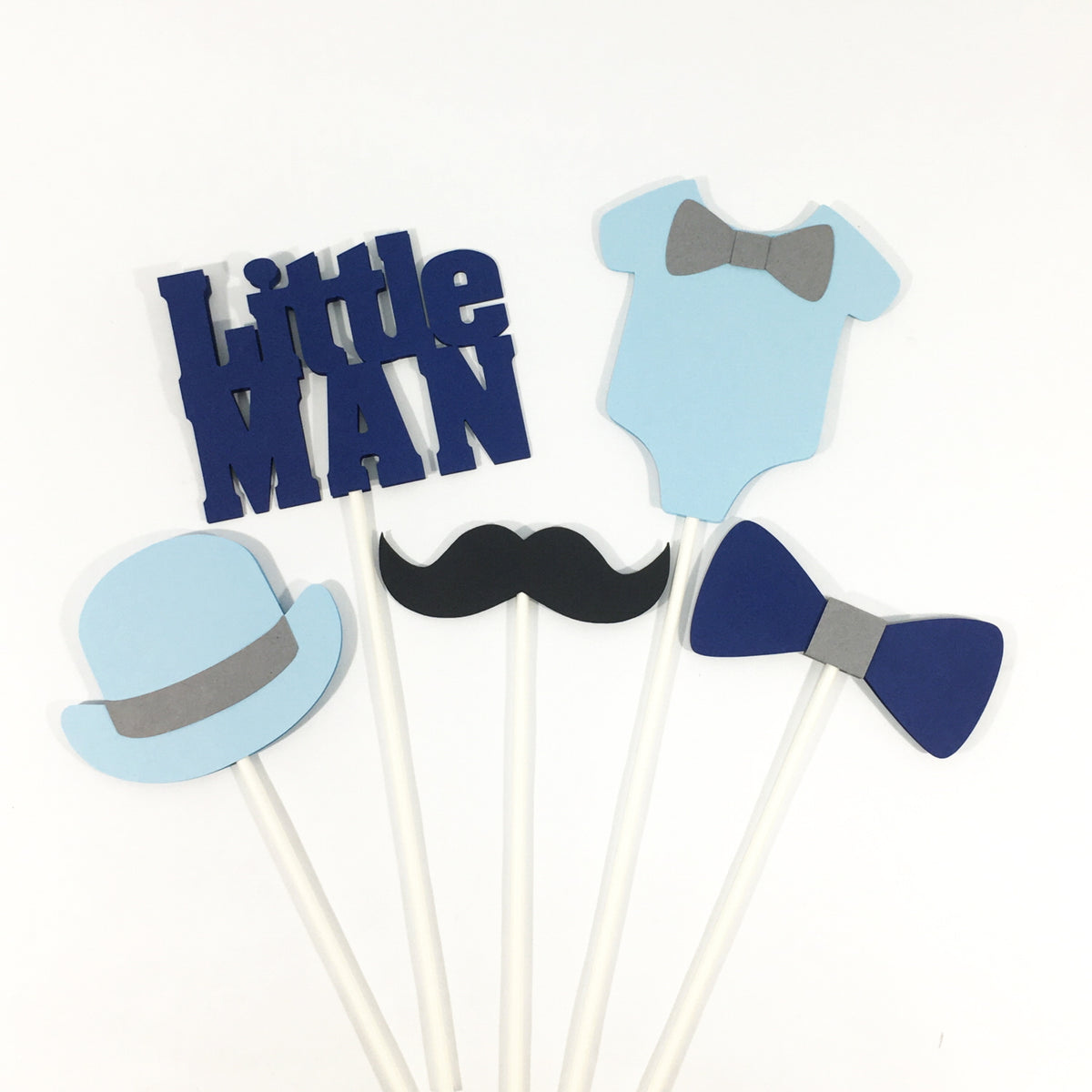 Little Man Centerpiece Sticks - Navy, Light Blue, Gray